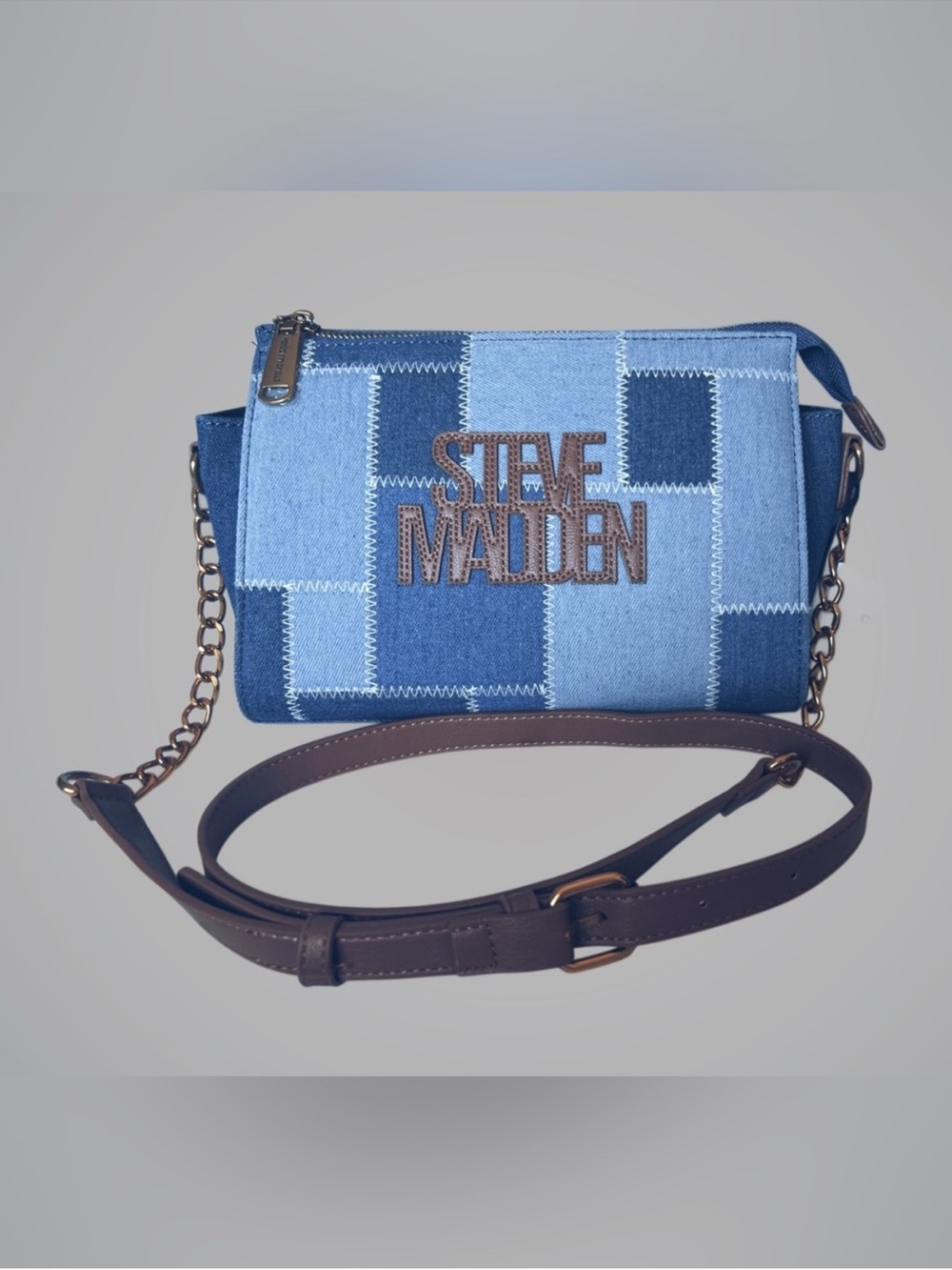 Steve Madden Two-Tone Blue Patchwork Denim Crossbody
